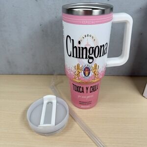 Chignona 20 Oz Tumbler Pink And White‎ NIB MODELO Toxica Y Chula Stainless Steel